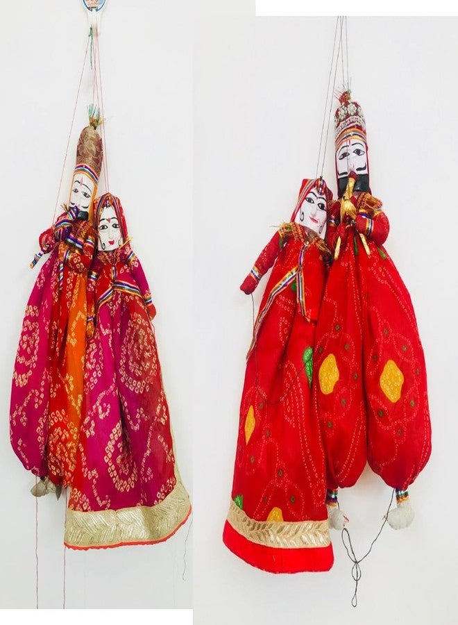 Samariya Multicolor Rajasthani Handmade Colorful Fabric Wooden Face String,Kathputli/Puppet Pair for Home Décor, Cultural Program and Events(Multicolor Kathputli) (Pack of 2 Pair) - Image 1